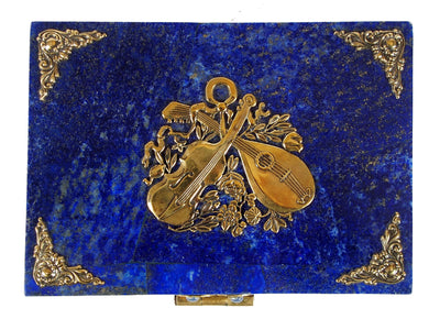Extravagant Royal blau echt Lapis lazuli büchse Schmuck Dose schatulle mit messing Afghanistan Musik No-18/29  Orientsbazar   