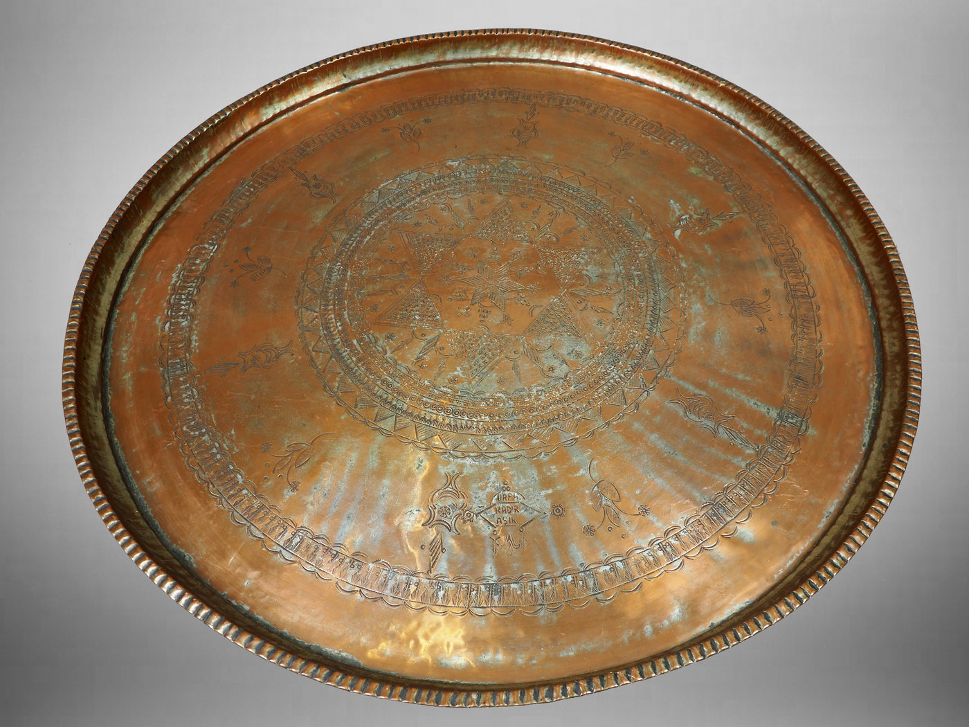 76 cm Ø antik osmanische islamische ägyptisch marokkanisch orient Kupfer tablett Teetisch Teller beisteltisch tisch aus Afghanistan No:16/1  Orientsbazar   