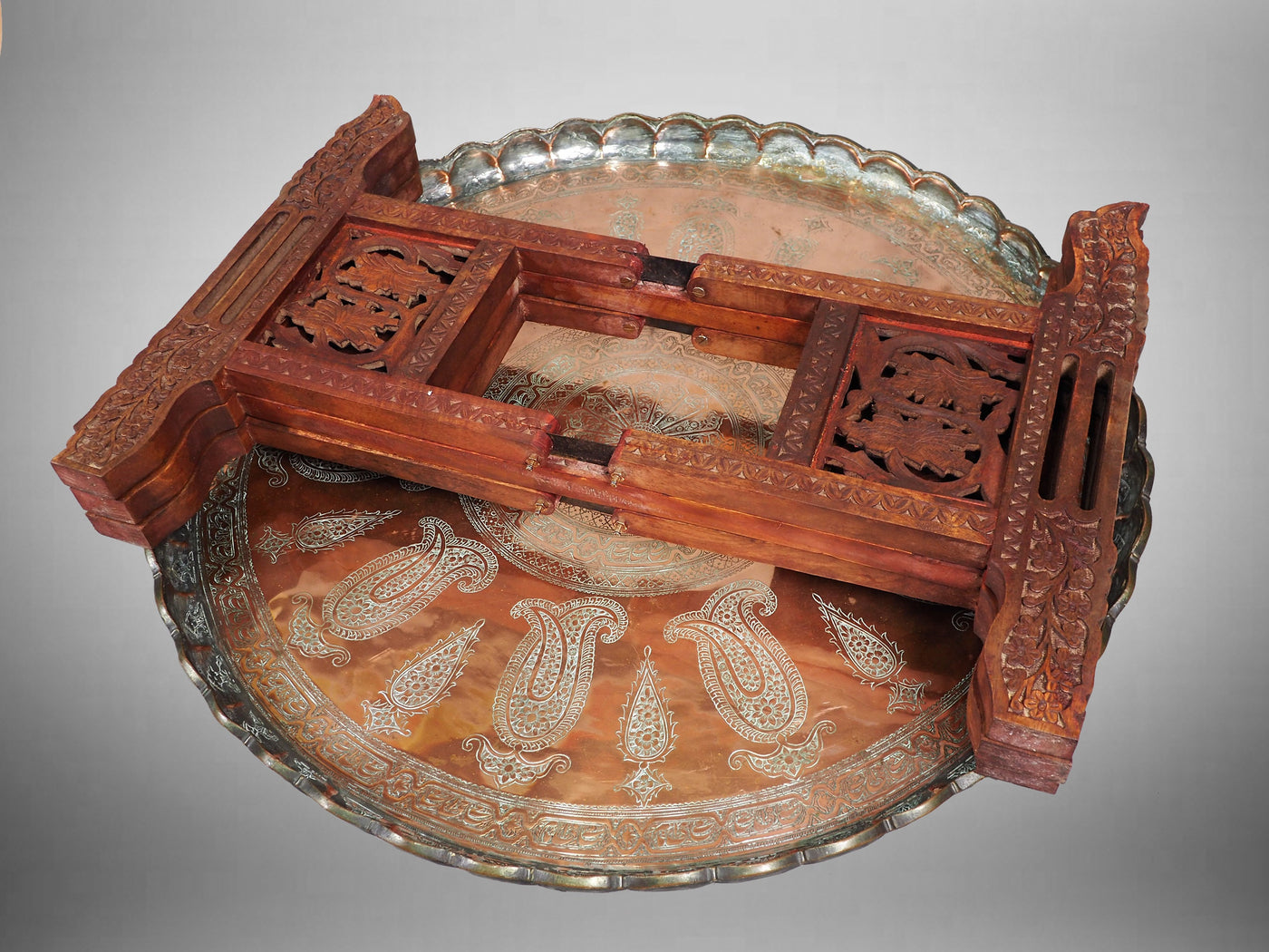66 cm Ø antik osmanische islamische ägyptisch marokkanisch orient Kupfer tablett Teetisch Teller beisteltisch tisch aus Afghanistan No:HH/11  Orientsbazar   