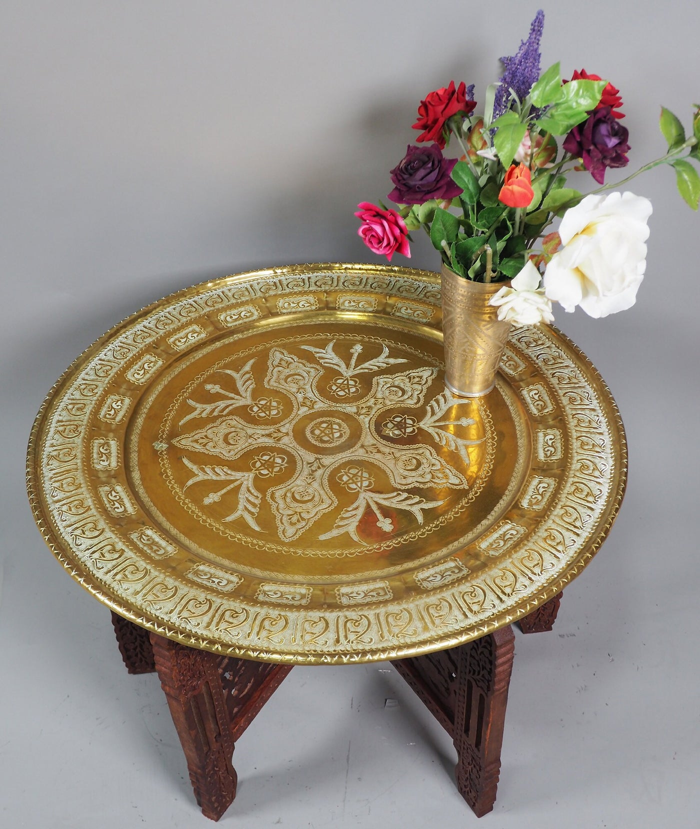 67 cm Ø antik osmanische islamische ägyptisch marokkanisch orient messing tablett Teetisch Teller beisteltisch tisch aus Ägypten No:HH/10  Orientsbazar   