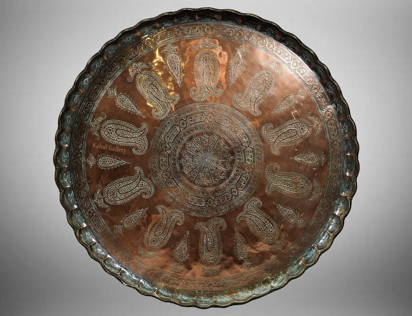 66 cm Ø antik osmanische islamische ägyptisch marokkanisch orient Kupfer tablett Teetisch Teller beisteltisch tisch aus Afghanistan No:HH/11  Orientsbazar   