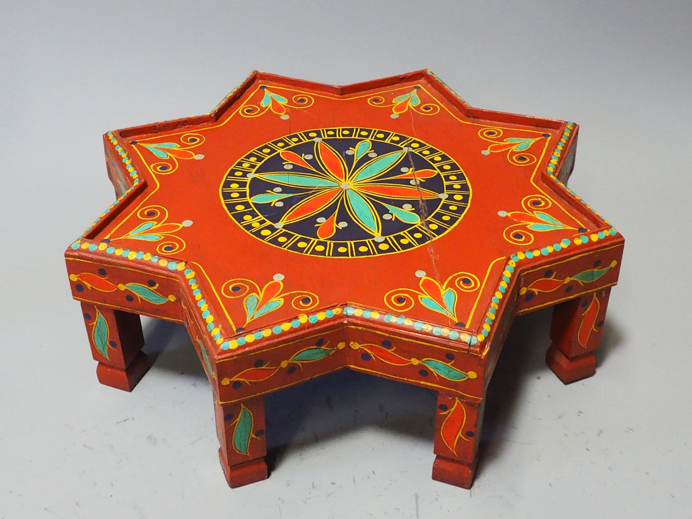 55 cm ∅ Massivholz handbemalte Stern Teetisch aus Afghanistan Nr:B Hocker Orientsbazar   