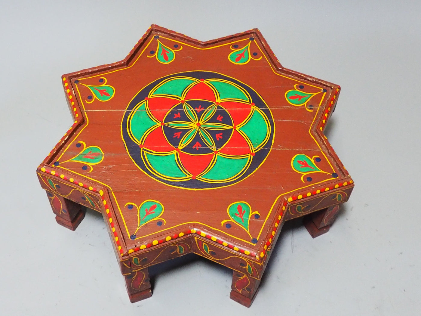 55 cm ∅ Massivholz handbemalte Stern Teetisch aus Afghanistan Nr:C Hocker Orientsbazar   