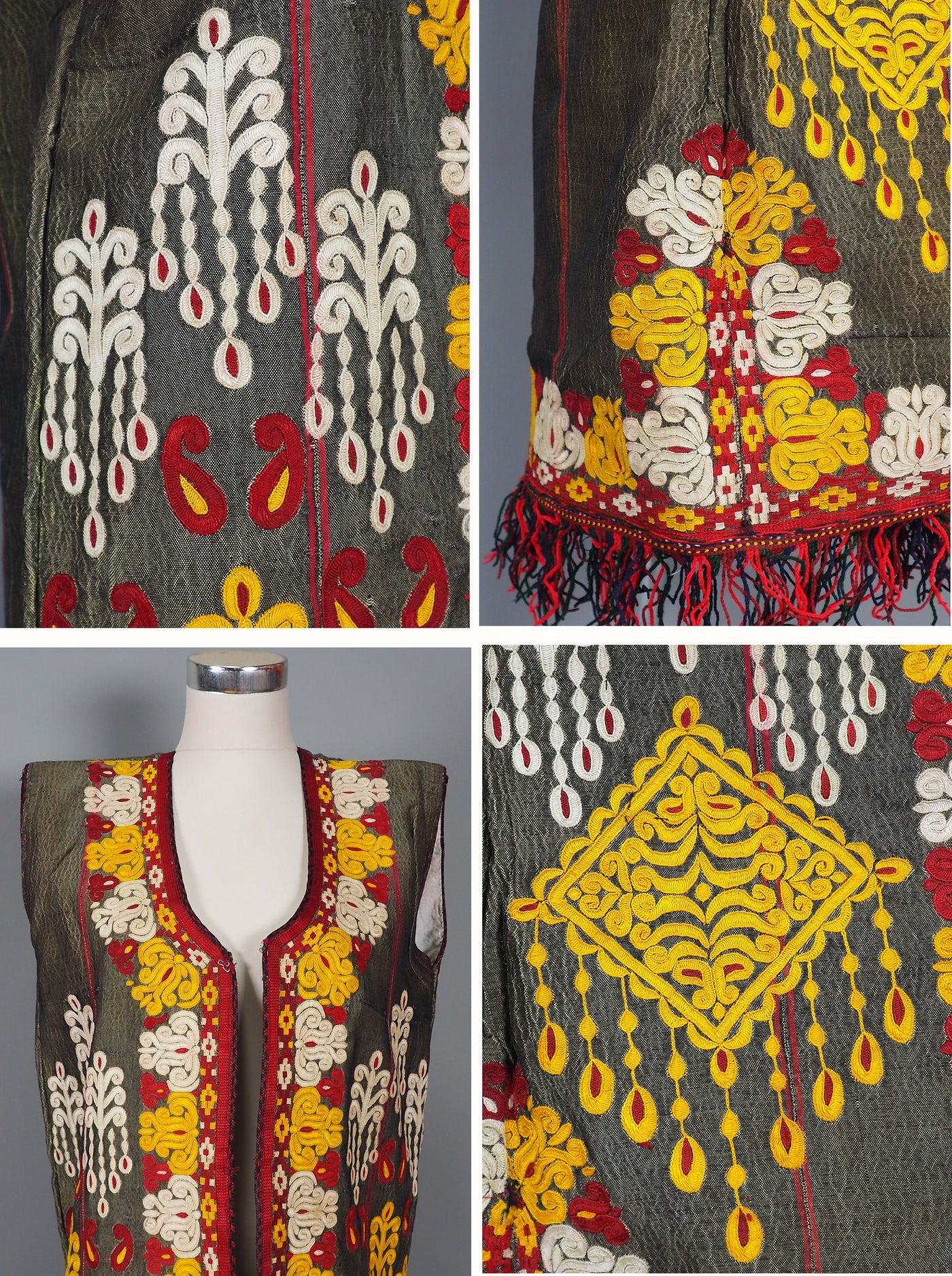 vintage und sehr seltene Turkmenische  traditionelle nomaden Seide handbestickte Frauen Hochzeit Ärmellose Kleid Mantel Chirpy Chapan N:WL/B  Orientsbazar   