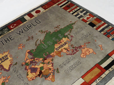 125 x 90 cm Seide handgeküpft orientteppich wandteppich weltatlas weltkarte teppich landkarte  Orientsbazar   