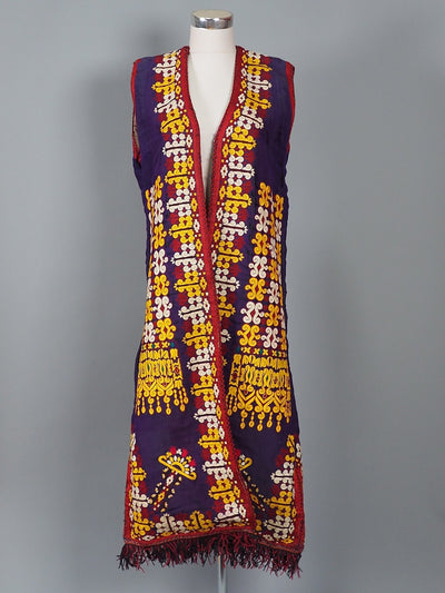 vintage und sehr seltene Turkmenische traditionelle nomaden Seide handbestickte Frauen Hochzeit Ärmellose Kleid Mantel Chirpy Chapan No:WL/C  Orientsbazar   