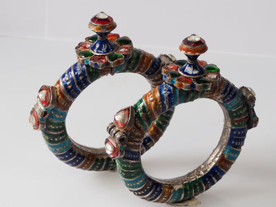ein Paar Antike handgemachte Vintage emaillierte Armreifen Manschette Armband Multan und Sindh Pakistan Jhanjhar Armreifen  Nr-22/WL-B armreifen Orientsbazar   