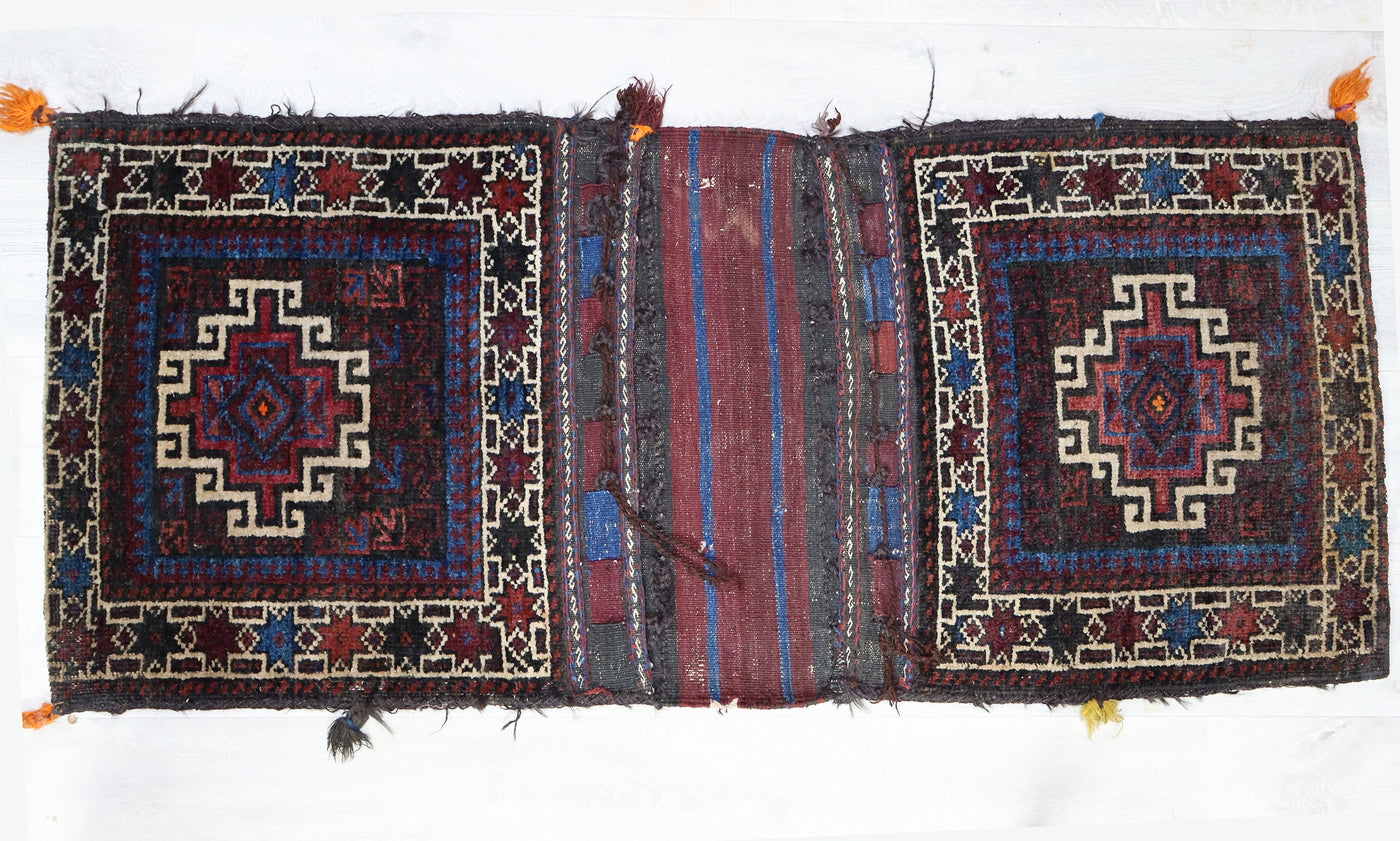 150x67 cm Antik orient Belotsch Teppich nomaden sitzkissen cushion Doppeltasche Satteltasche (Khorjin) Torba Belochistan Afghanistan Nr: 21  Orientsbazar   