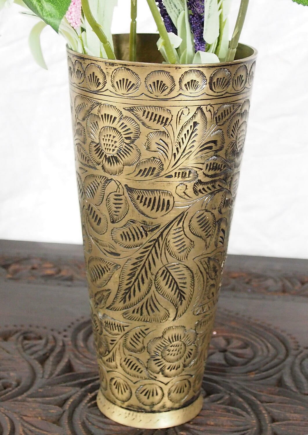 risige Antik islamische handgehämmert und handgraviert Orient   massiv messing Blumenvase Becher Nr:16/C  Orientsbazar   