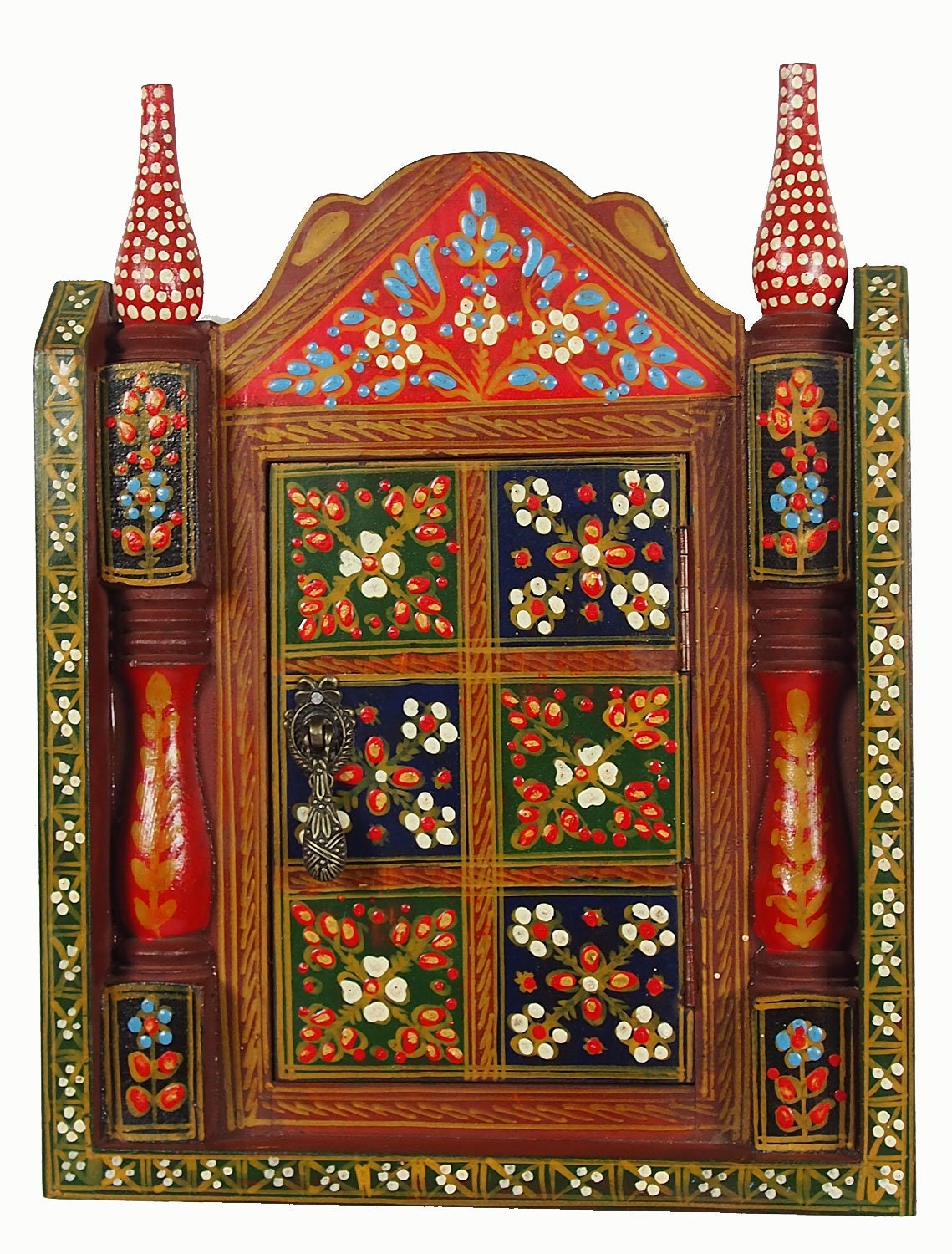 Exklusive orient handgearbeitet handbemalte Massivholz Bohemian Vintage Shabby Schlüsselkasten Schlüsselschrank Afghanistan Miniaturmalerei  Orientsbazar   