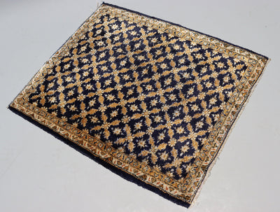 75x63 cm super-feine Qualität 100 % Seide handgeknüpfte orientteppich Silk Carpet Blau  Orientsbazar   