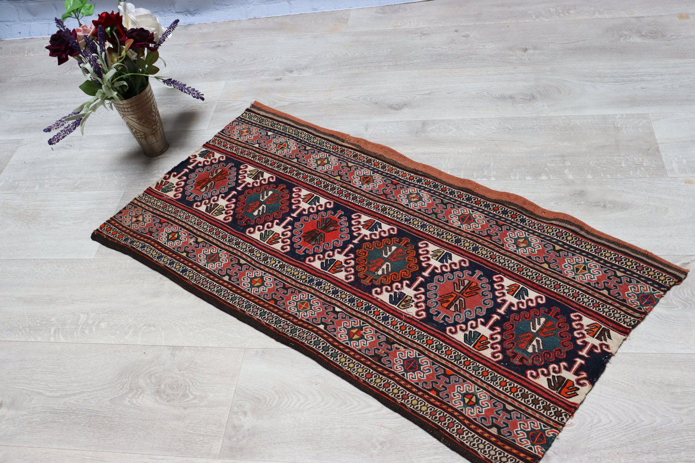 100x50 cm Antik orient handgewebte Teppich Nomaden  kelim  Shahsavan sumakh mafrash front Vorderseite Nr- 35 Teppiche Orientsbazar   