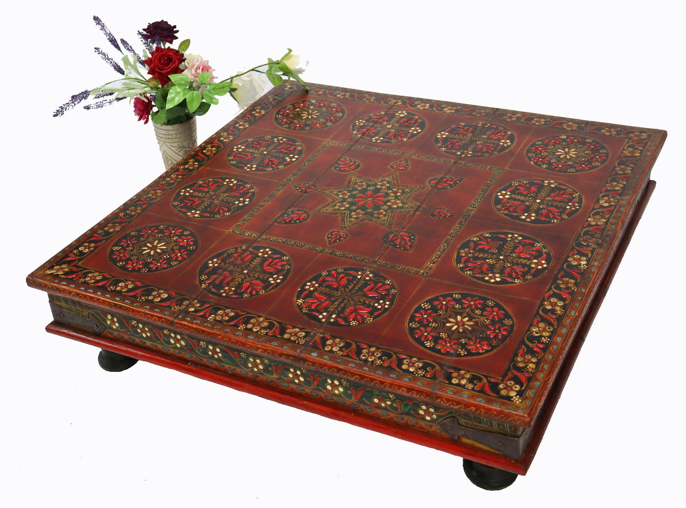 80x80 cm Massivholz Orient Vintage handbemalter niedriger Teetisch beistelltisch Tisch aus Afghanistanaus Nr: 22/D Tische Orientsbazar   