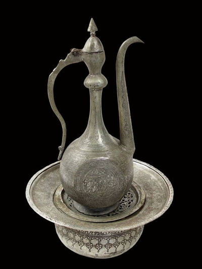 antik Massiv islamische Kupfer zweiteilige Waschgarnitur Kanne und Becken aus Afghanistan 19 Jh.  Nr:16/F  Orientsbazar   