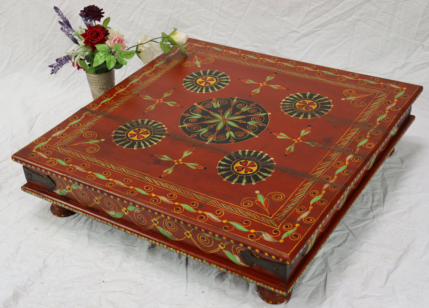 80x80 cm Massivholz Orient Vintage handbemalter niedriger Teetisch beistelltisch Tisch aus Afghanistanaus Nr: 22/E Tische Orientsbazar   