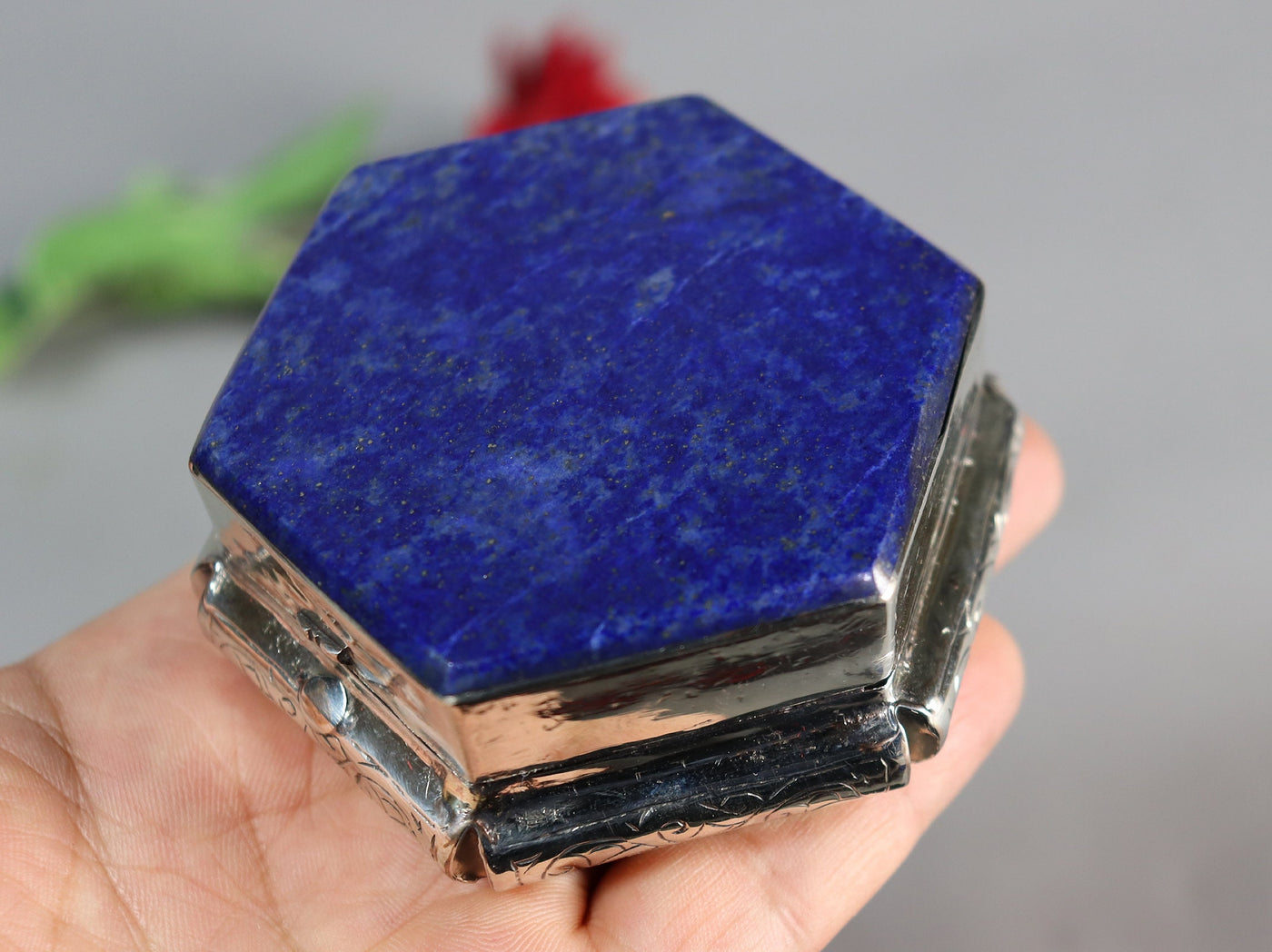 Extravagant handgefertigte messing   Lapis lazuli -Edelstein büchse Schmuck Dose schatulle Kiste schmuckkiste Afghanistan  Nr-IT54-63  Orientsbazar   