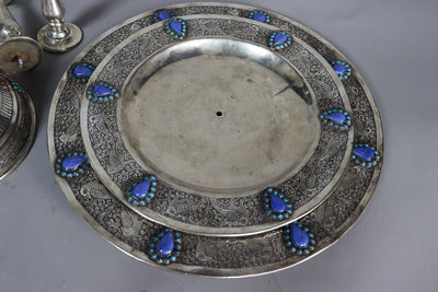 Extravagant handgearbeitete orientalische Neusilber Etagere mit Lapis lazuli und Türkis verziert aus Afghanistan mit 2 Ebenen  Orientsbazar   