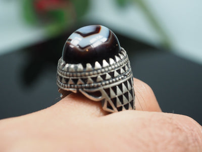 orient Massive silber Ring Turkmen Karneol augenachat  Afghan statement ring aus Afghanistan AQEEQ Nr- WL21/21 Ring Orientsbazar   