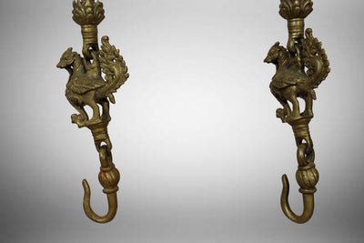 ein paar Antik-Messing bronze Vintage Schaukelkette mit Elefant, Öllampe und Pfau-Figur (2er-Set) aus indien  Orientsbazar   