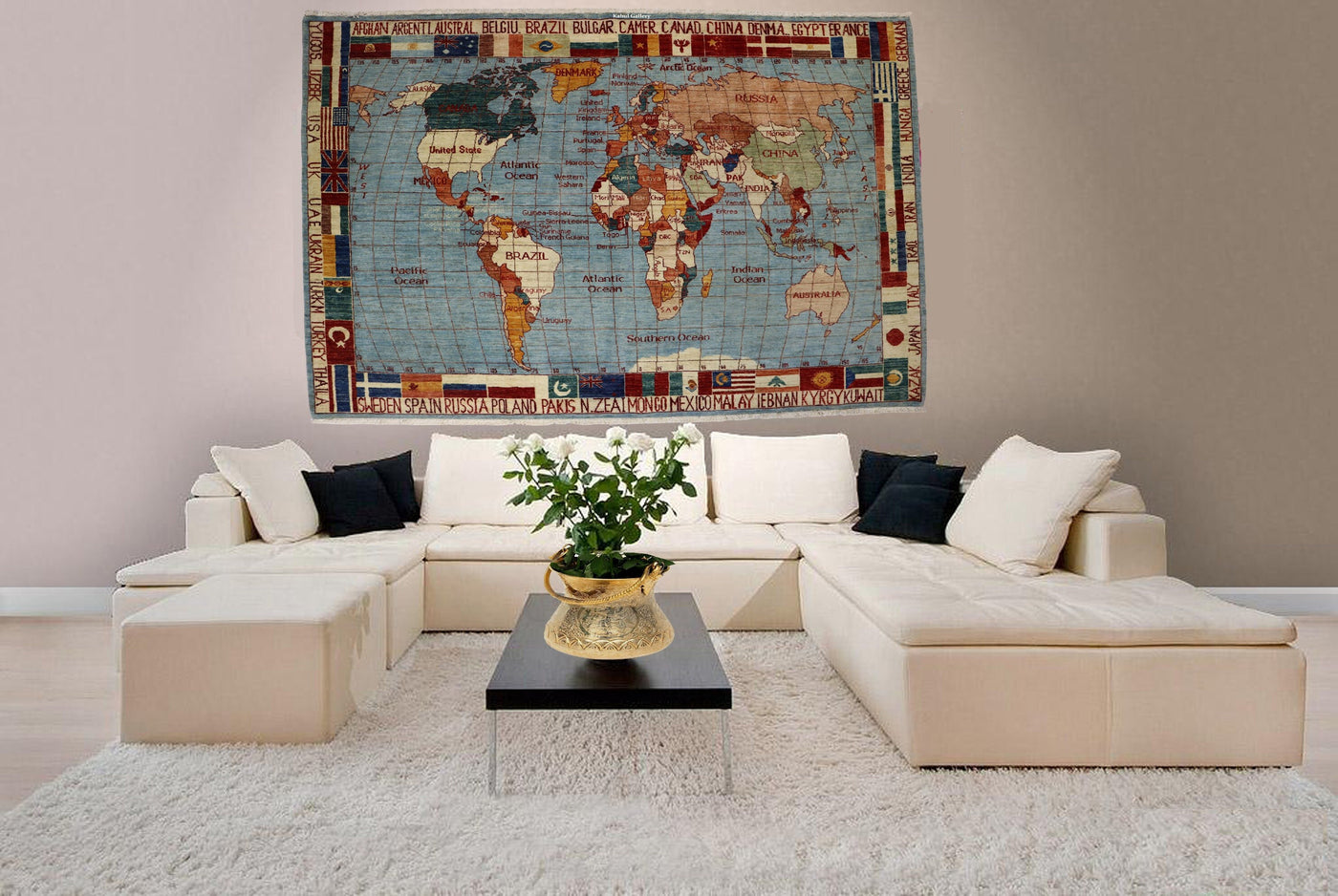 203 x 146 cm meisterwerk handgeküpfte orientteppich wandteppich weltatlas weltkarte teppich landkarte Mamlouk-Glaxy  Orientsbazar   