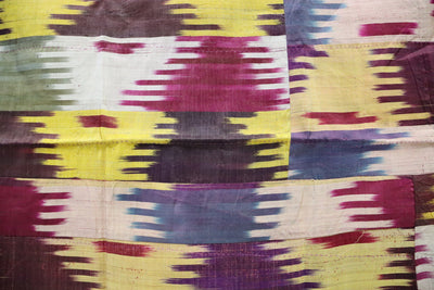75x65 cm Antike islamische Vintage Seidenstickerei usbekische Seide Ikat Usbekistan Tribal Decke Stoff Panel Textil Ikat Wandbehang UZ/28 Textilien Orientsbazar   