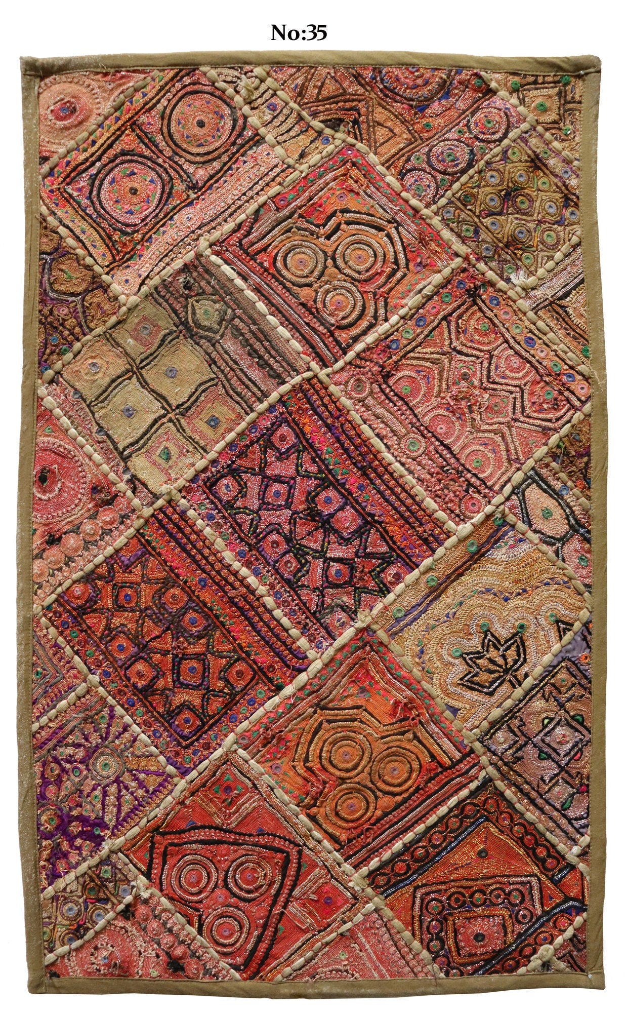 87x53 cm Vintage Bohemian orientalische handgefertigte Patchwork Wandbehang Wandteppich Teppich  Nr:GD33/47 Wandbehang Orientsbazar   