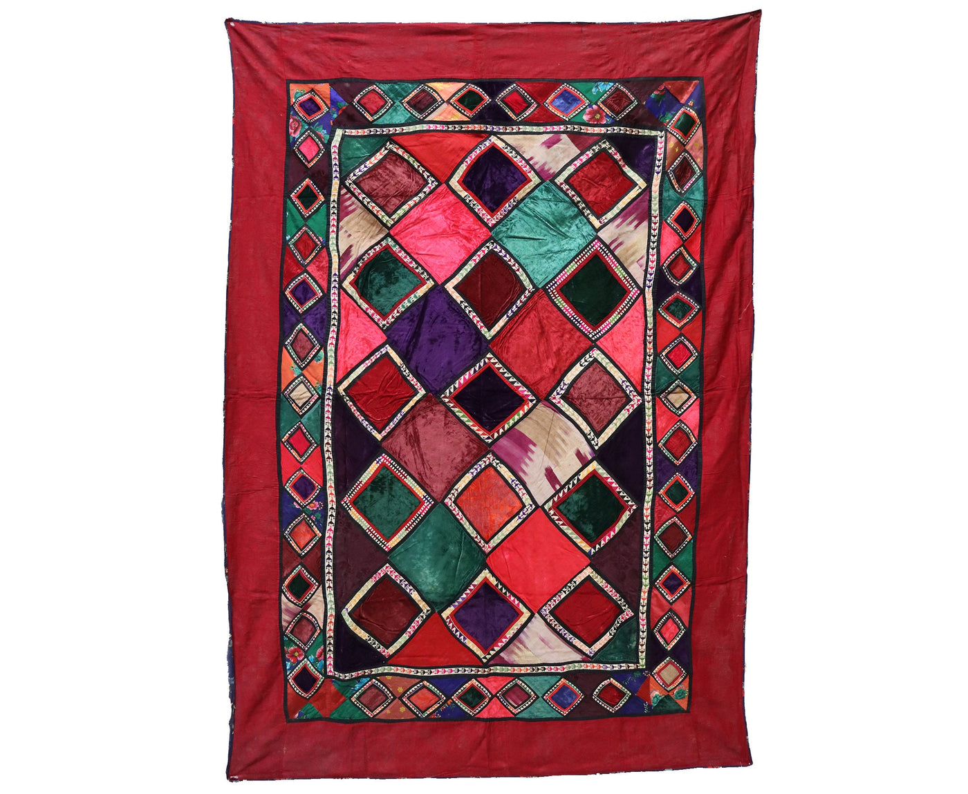 195x130 cm Antik Reich bestickte Lakai Stickerei Quilts Patchwork Wandbehang aus Zentralasiatische Uzbekistan Patchwork Afghanistan Nr: UZ12  Orientsbazar   