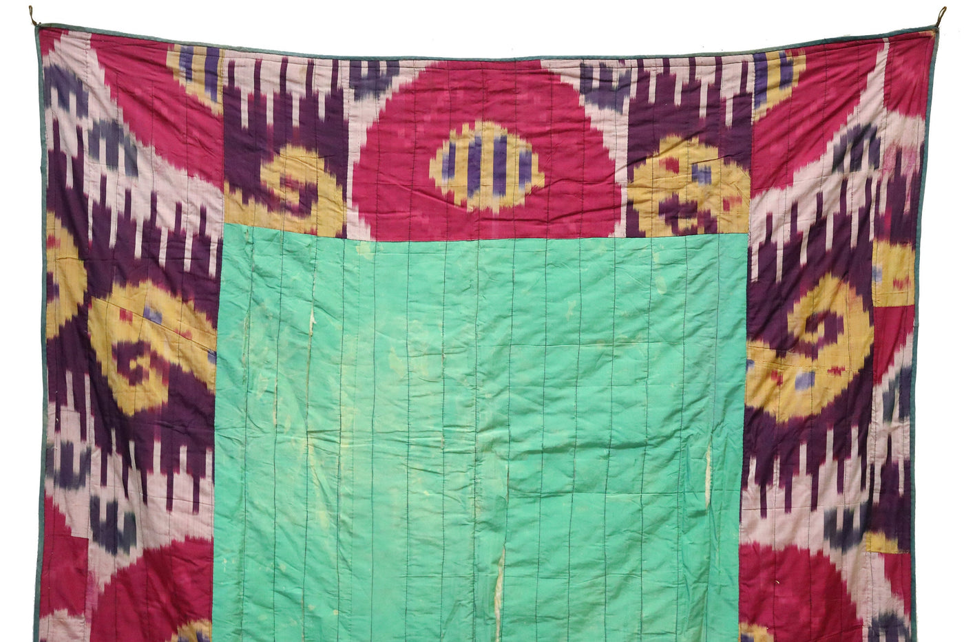 230x122 cm Antike islamische Vintage Seidenstickerei usbekische Seide Ikat Usbekistan Tribal Decke Stoff Panel Textil Ikat Wandbehang UZ/26 Textilien Orientsbazar   