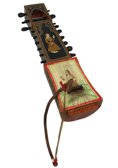antikes Orient exotisches Musikinstrument indische handbemalte figurative Volkskunst Sarangi Saiteninstrument Rajasthani Banjara  Orientsbazar   