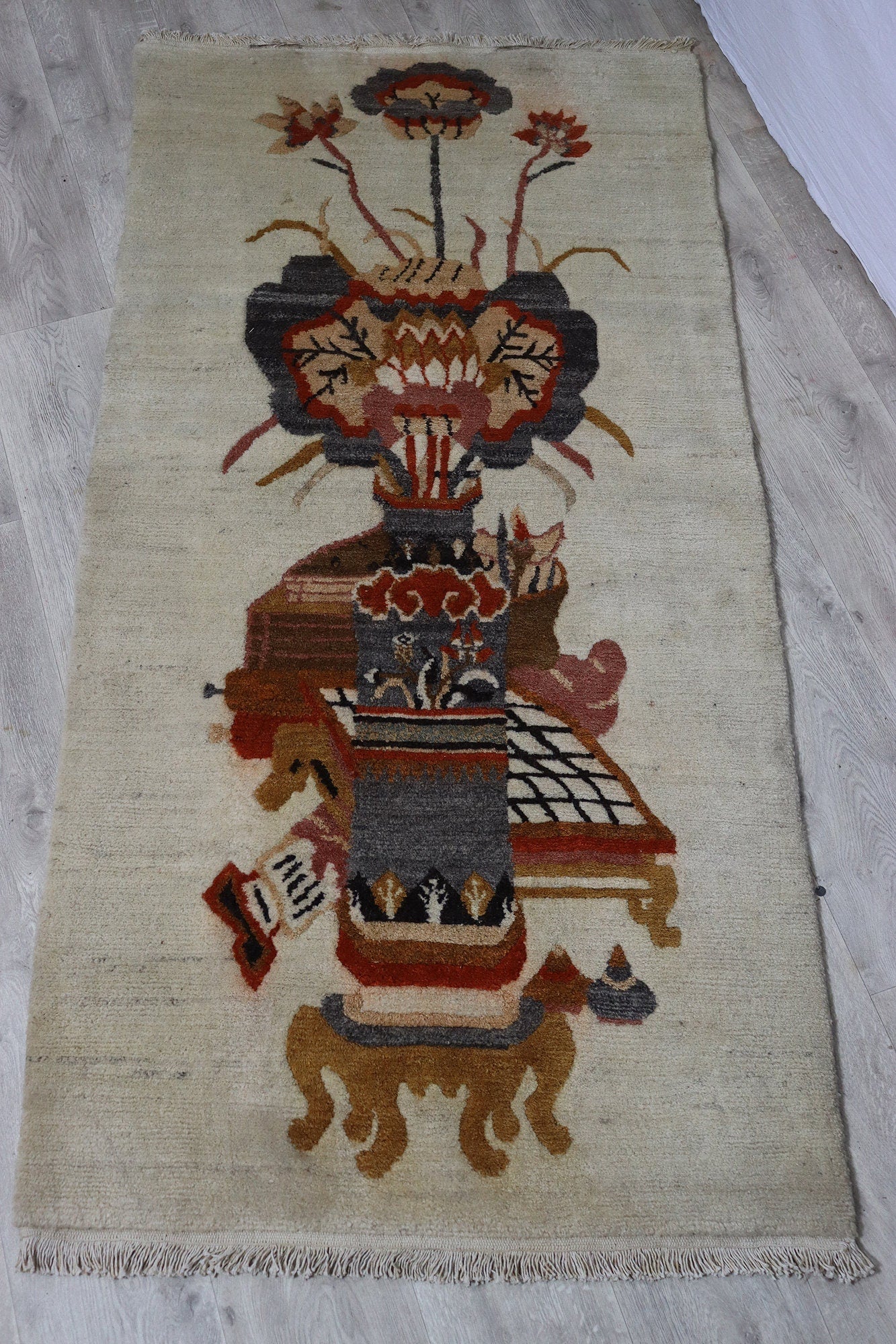 183x91 cm antik Tibetischer Khaden Yoga Meditation Dorfteppich buddhistische Klöster Drachen Teppich Schlafteppich Nr.22/3  Orientsbazar   