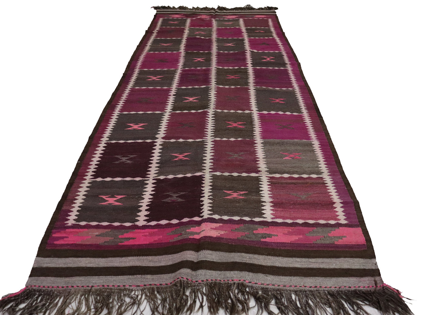 380x150 cm vintage handgewebte orient  kazak Teppich Nomaden Afghan kelim Labjar No:71  Orientsbazar   