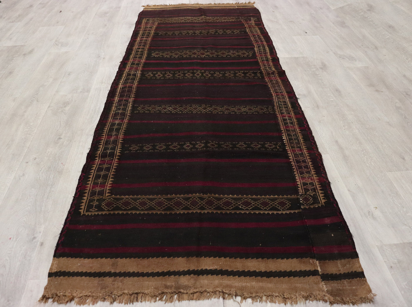 280x100 cm Antik orient handgewebte Teppich Nomaden Balouch sumakh kelim afghan Beloch Flur Läufer kilim Nr- 436  Orientsbazar   