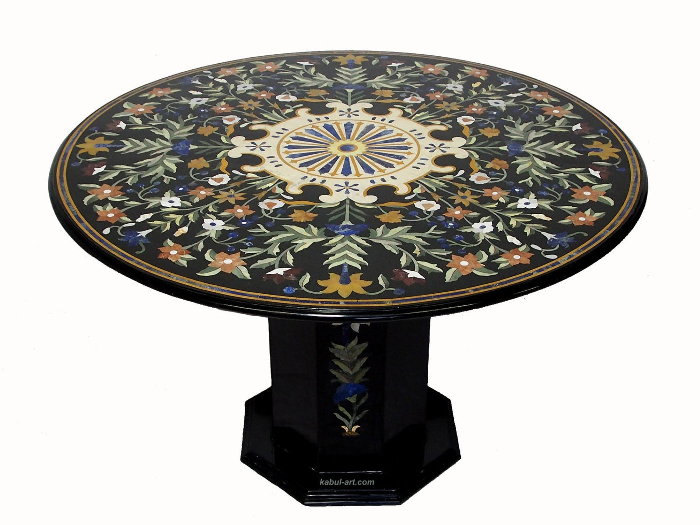 122 cm schwarz Marmor Pietra Dura Couchtisch Tisch Florentiner Mosaik Intarsienarbeit Esstisch (Schwarz)  Orientsbazar   