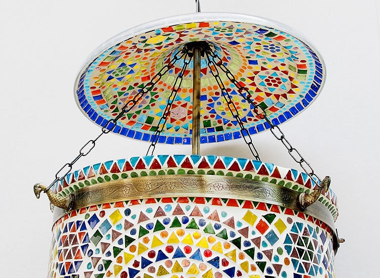 sehr große Orientalische Kolonial Bell Jar Glas Deckenlampe Hängelampe lampe Mosaik lampe Hundi Pendelleuchte aus Glas mit Einzelfassung XL  Orientsbazar   