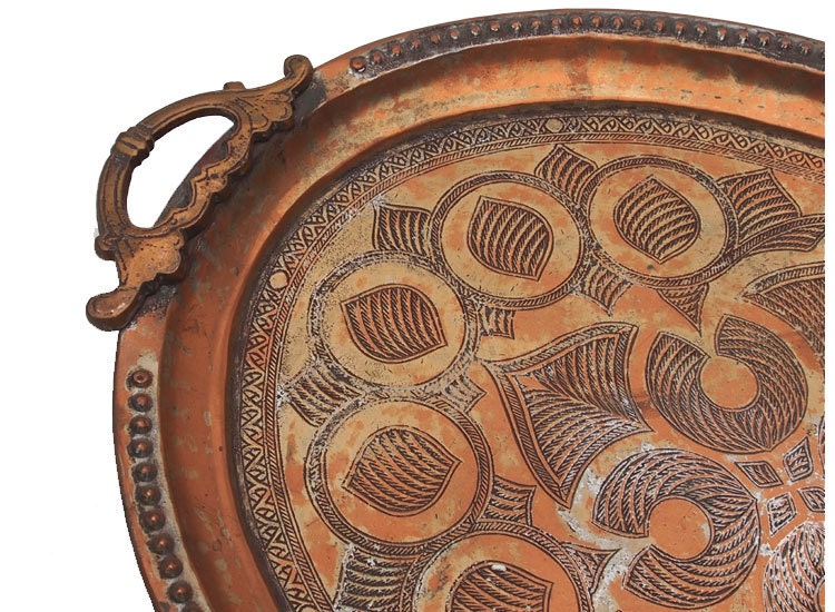 55x39 cm antik sehr seltener Massiv orientalische Kupfer tablett Teetisch Afghanistan No:M  Orientsbazar   