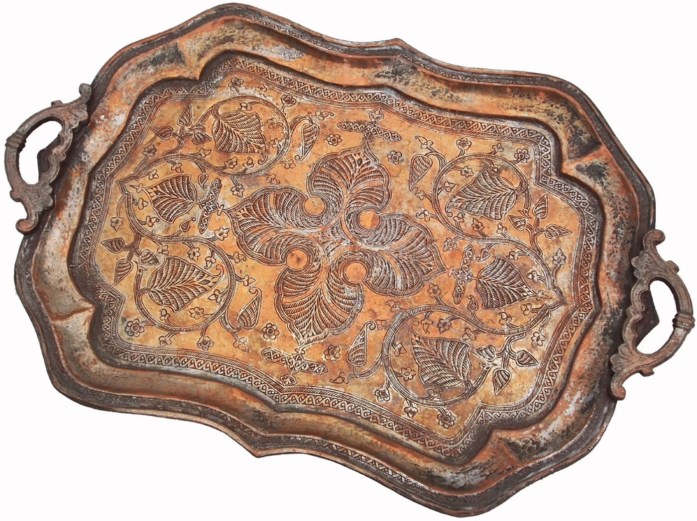 antik sehr seltener Massiv orientalische Kupfer tablett Teetisch Afghanistan No:C  Orientsbazar   