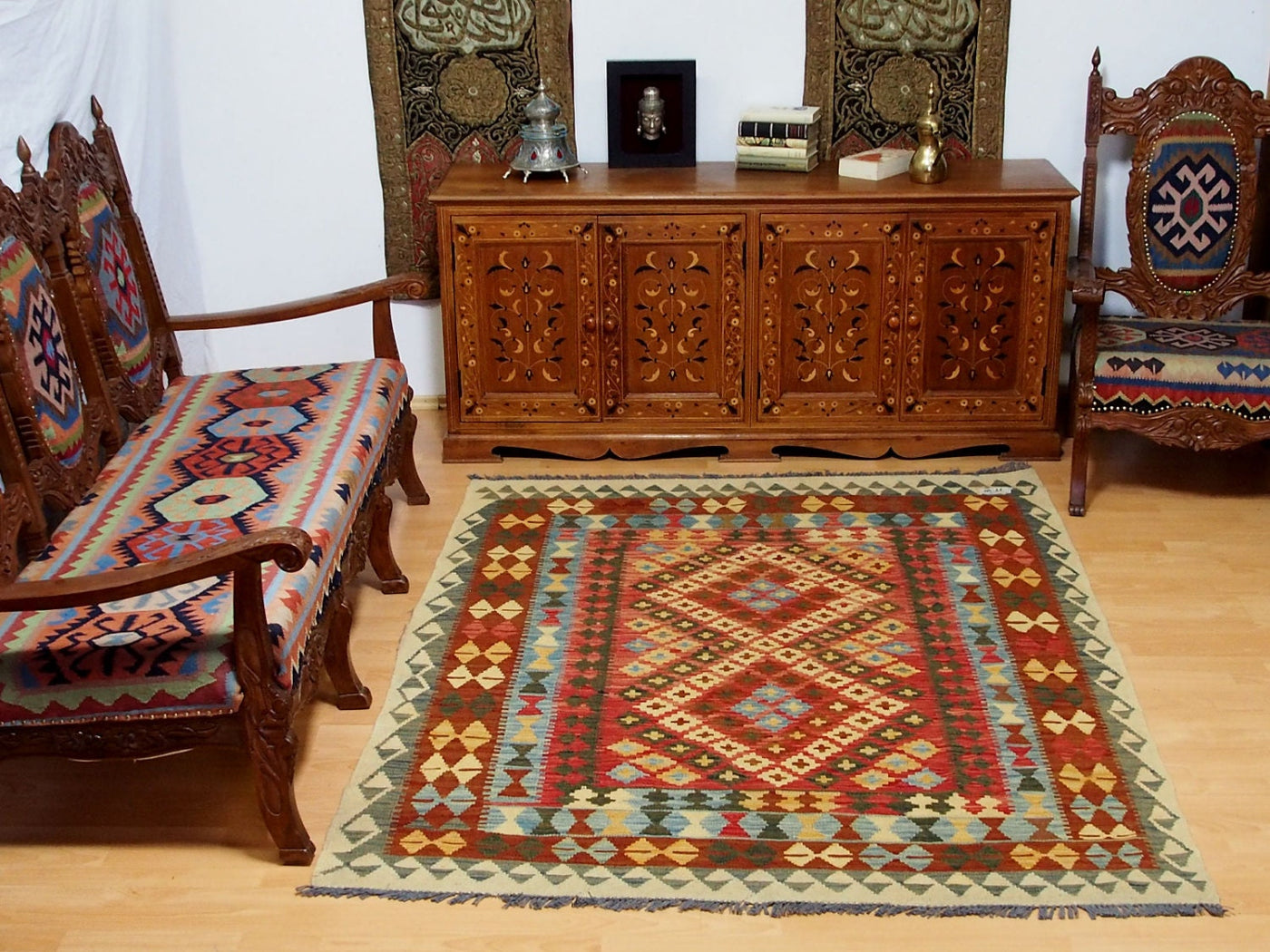 200x158 cm handgewebte nomaden orientt Kelim aus Afghanistan  Nr:66 Teppiche Orientsbazar   