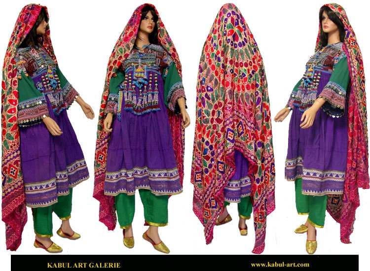 3 teilig antik Orient Nomaden kuchi frauen Tracht afghan kleid afghanistan hand bestickte kostüm Nr-D  Orientsbazar   