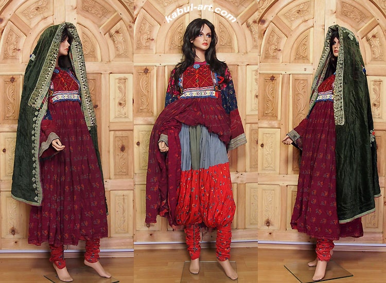 3 piece antik Orient Nomaden kuchi frauen Tracht afghan kleid afghanistan hand bestickte kostüm Nr-4  Orientsbazar   