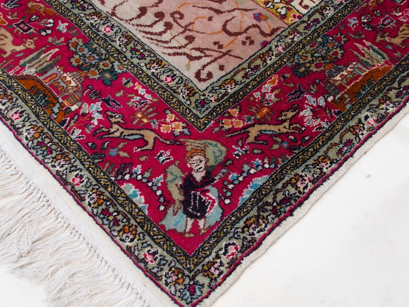 225x 129 cm sehr Seltener handgeknüpft orientteppich  wandteppich mit Mogulzeit Könige Porträts  Orientsbazar   