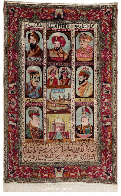 225x 129 cm sehr Seltener handgeknüpft orientteppich  wandteppich mit Mogulzeit Könige Porträts  Orientsbazar   
