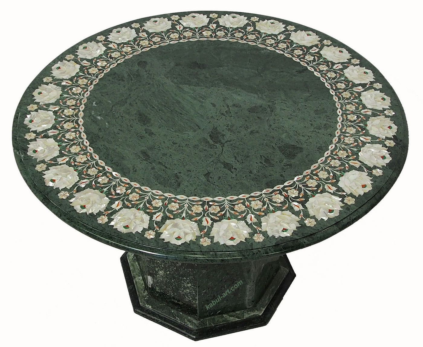 76 cm Grün Marmor  Pietra Dura Couchtisch Tisch Florentiner Mosaik Intarsienarbeit  wohnzimmertisch (Grün)  Orientsbazar   