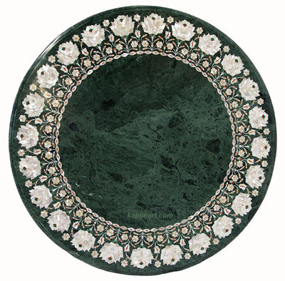 76 cm Grün Marmor  Pietra Dura Couchtisch Tisch Florentiner Mosaik Intarsienarbeit  wohnzimmertisch (Grün)  Orientsbazar   