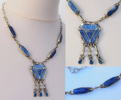 Handgefertigte Vintage Halskette aus Neusilber mit Lapis Steinen  Orientsbazar H  